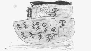 Migranticidio: disegno infantile di un barcone